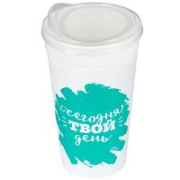 Стакан 0,5л Цитата с крышкой бирюзовый СТК-2394 /160шт/ПП