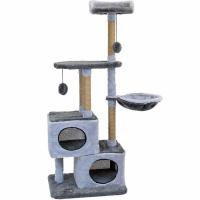 Когтеточка Комплекс ЭЛЬЗА разборный, 3-х уровн.,2 домика 80*42*h139см мех,джут серый/8755серДарэленд