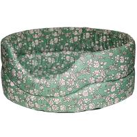 Лежанка овальная стеганая поролоновая хлопок Цветы на зеленом 42*34*18см/DONBARON