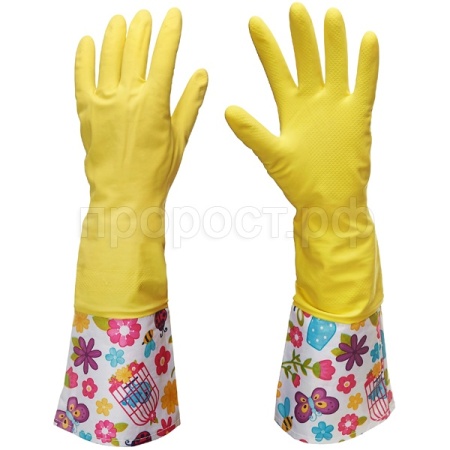 Перчатки хозяйственные латексные опудренные XL удлиненный манжет с рис. желтый 87708 /12шт/