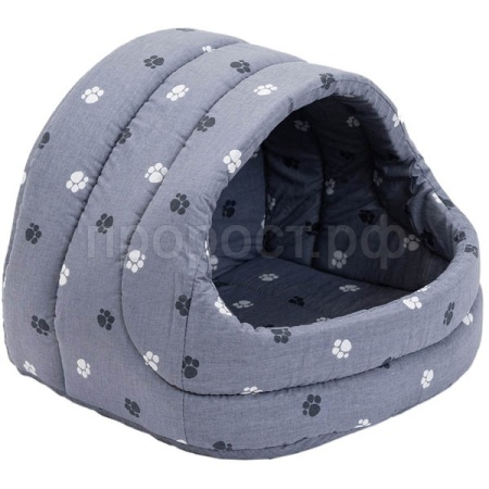 Лежанка-Домик ЛУКОШКО мягкий хлопок поролон серый 48*42*38см/9752сер