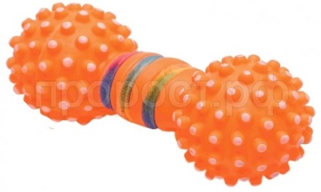 Игрушка для собак средних пород Гантель виниловая шипованная с мех.лентой 15см/ISJ3023/С2717