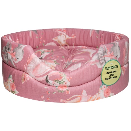 Лежанка овальная стеганая поролон хлопок с подушкой ЗОО МИКС 52*46*20см/DONBARON