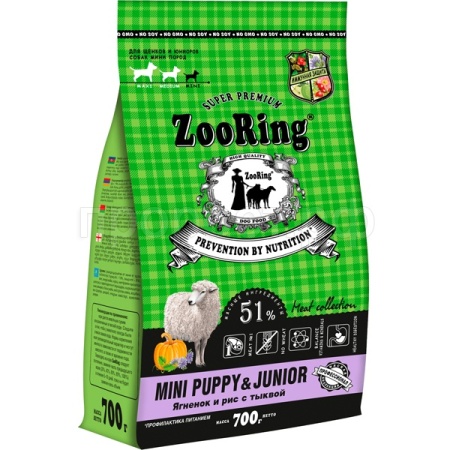 Собаки ZooRing Puppy&Junior ягненок/рис/тыква д/щенков мини пород 700гр/16шт/314267 ЧЗ