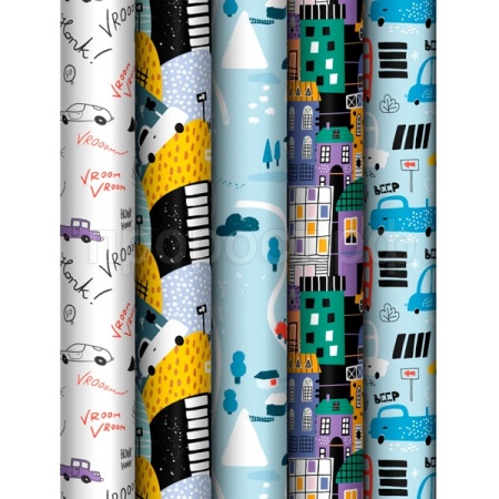 Упаковочная бумага 70*100см "Cars" 80г/м2 глянц. ассорти 5 дизайнов MESHU /372617/Рельеф