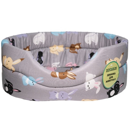 Лежанка овальная стеганая поролоновая хлопок ЗОО МИКС 42*34*18см/DONBARON