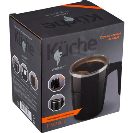 Термокружка-непроливайка 0,470л Magnifik с присоской нерж. сталь черный 106039 /12шт/Leonord 