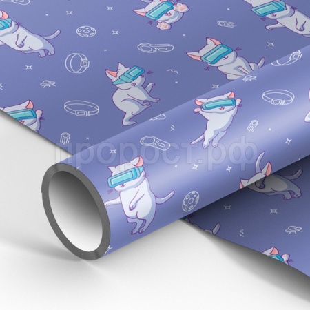 Упаковочная бумага 70*100см "Виртуальный мир котов" 80г/м2 глянц. MESHU /Рельеф